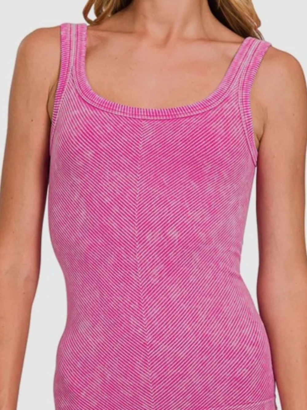 Zenana Outfitters Pink Ribbed Scoop Neck Tank Top